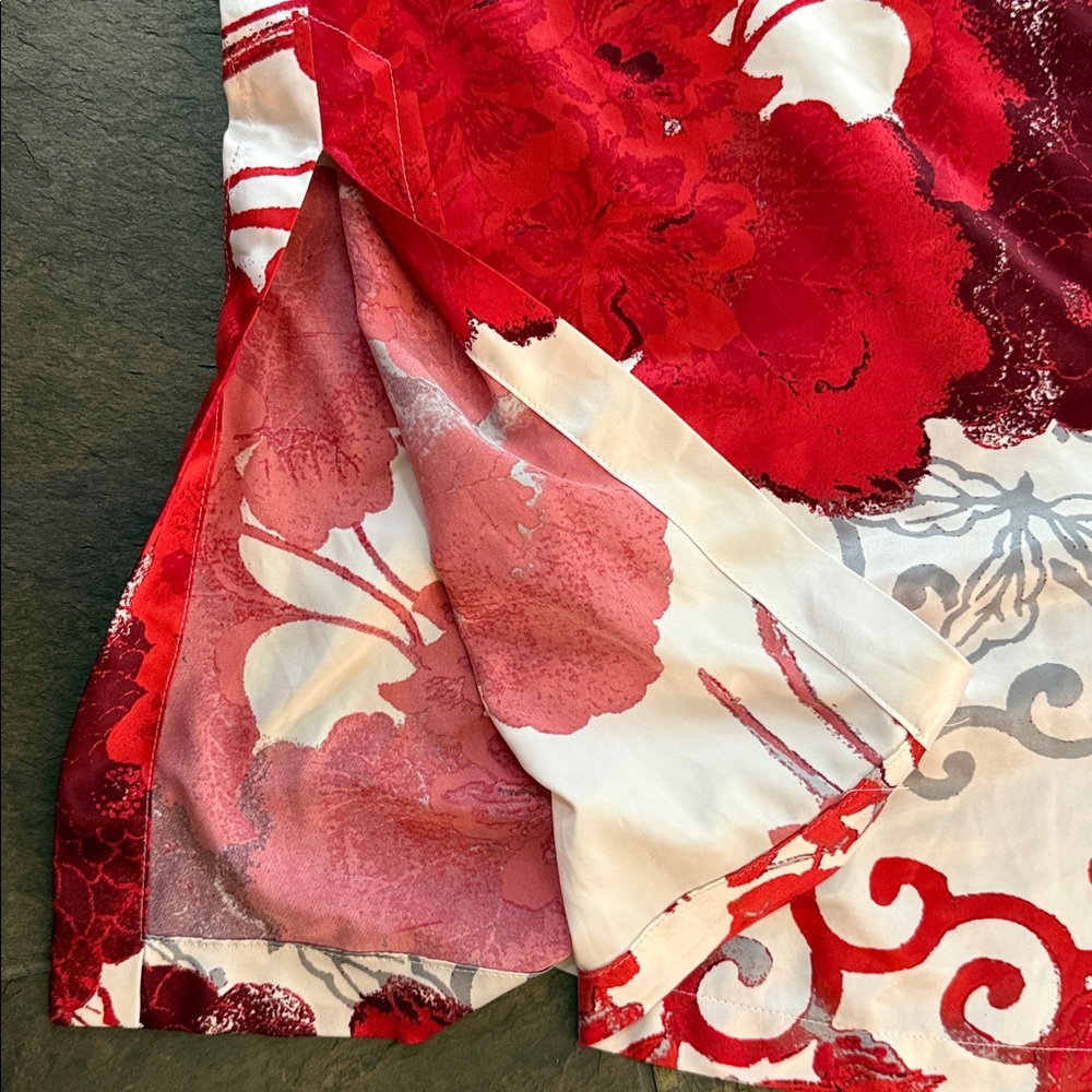 Natori Red and cream Floral Robe house coat caftan loungewear large? Poly. Zip. - Picture 7 of 7